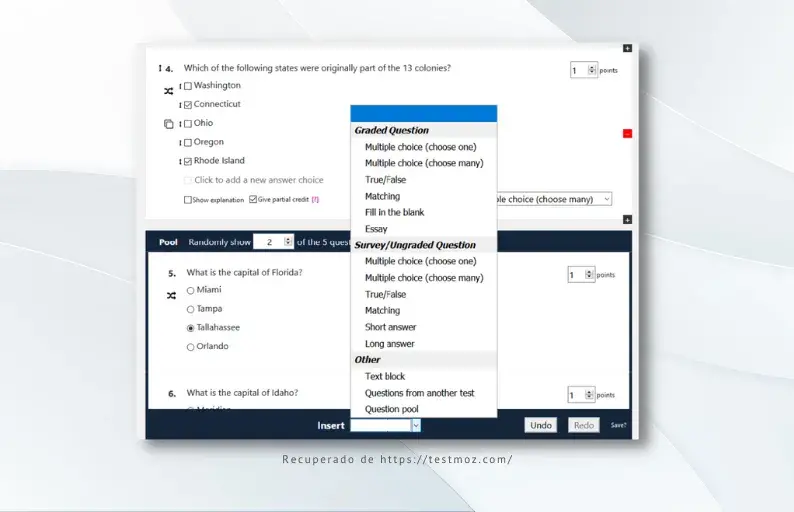 Testmoz, un programma per la creazione di test a scelta multipla.